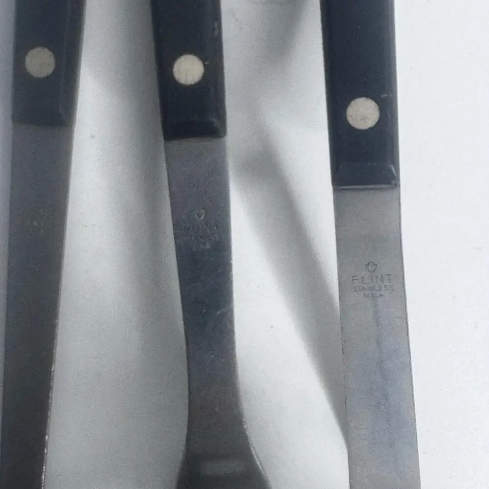 Vintage Flint ARROWHEAD Stainless Steel Kitchen Utensil 3 Piece Set Black Handle